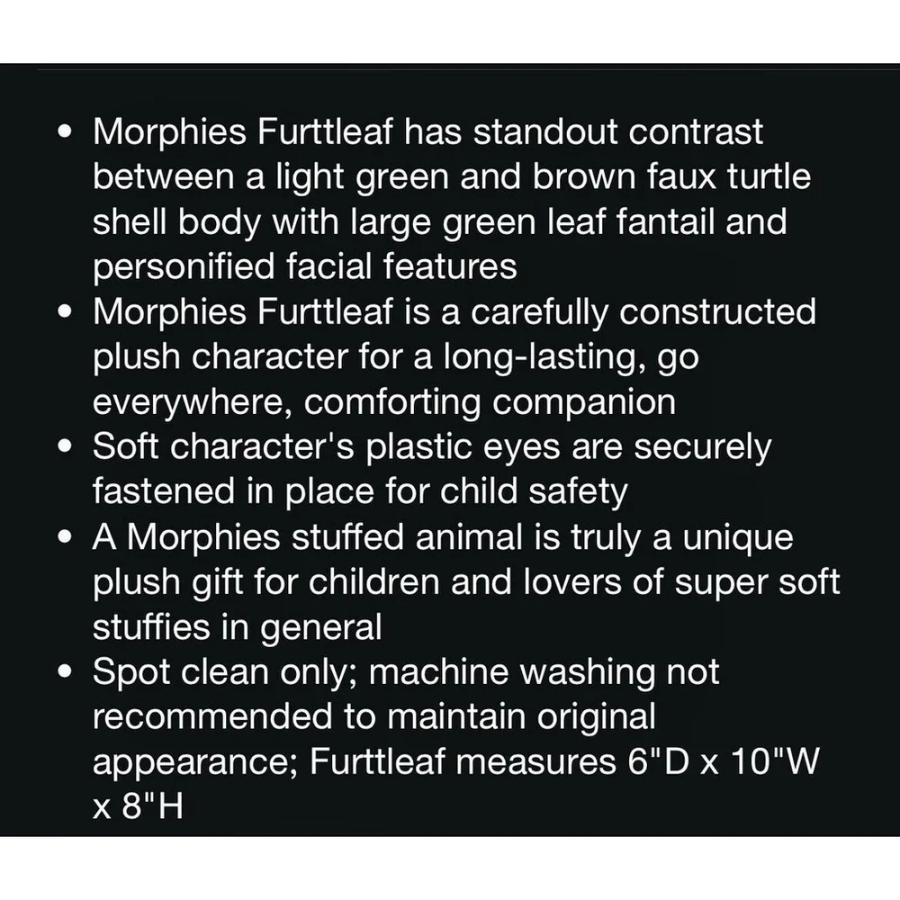 The Manhattan Toy Company Morphies Furttleaf Plush 2022 Stuffed Animal Green 8”